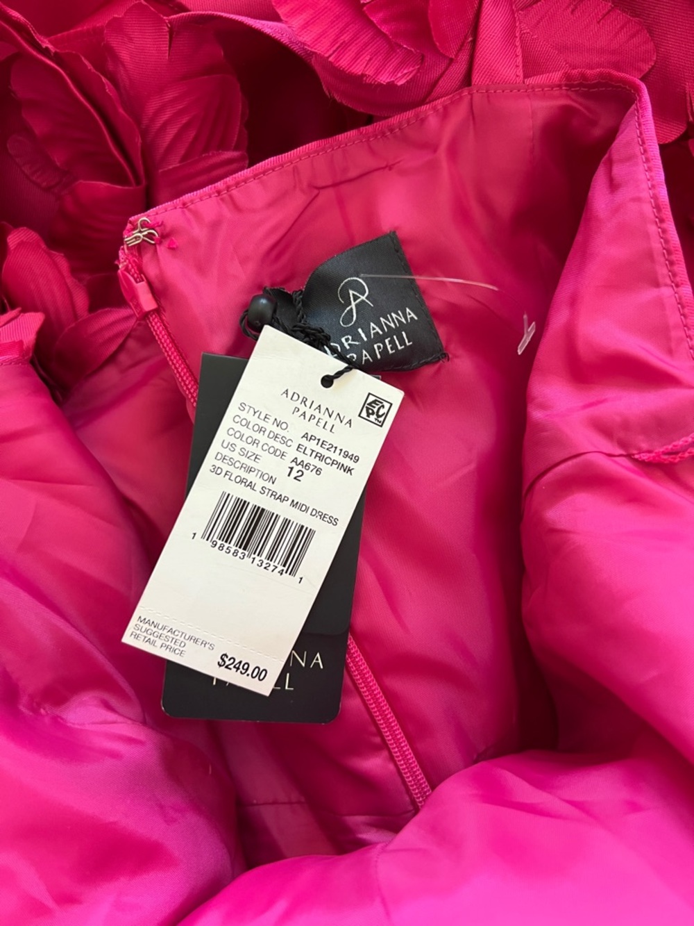 Adrianna Papell Hot Pink Floral Appliqué Dress Size 12 - Picture 5 of 6